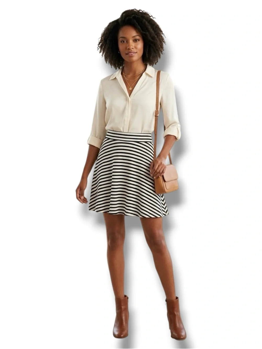 PINK Victoria's Secret Striped Skater Skirt Large Black White Flirty Mini A-Line